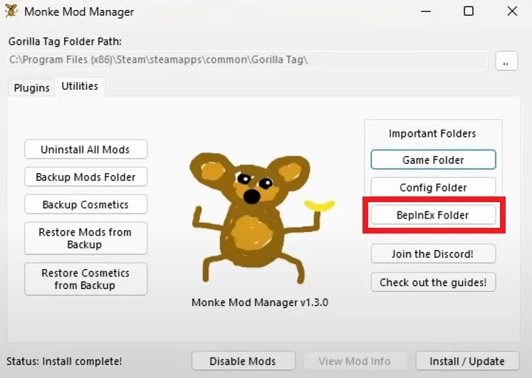 monke mod manager bepinex folder